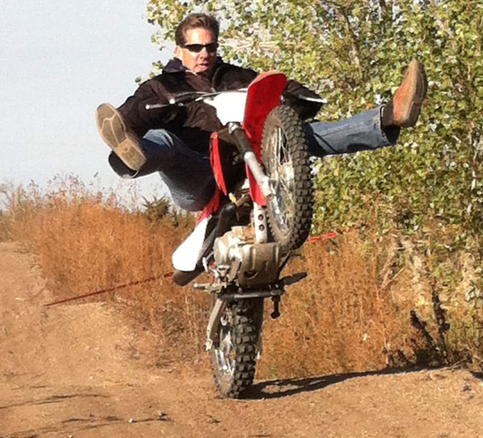 Hotdog Russ Bartlett doing a wheelie